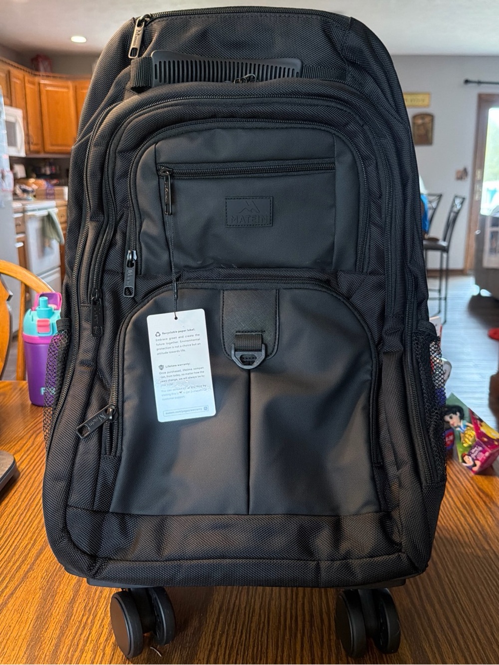 Black Travel Rolling Backpack - Matein